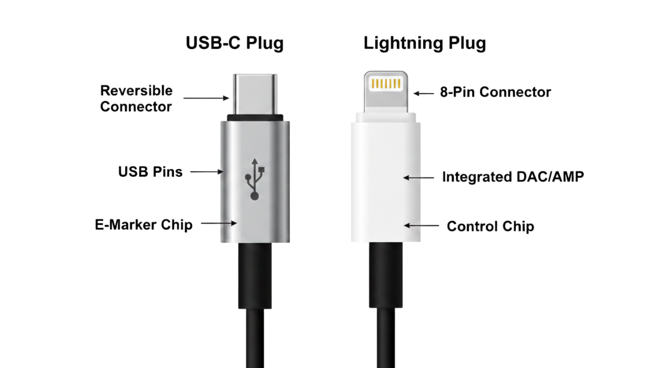 Digital Headphone Plugs (USB-C & Lightning) Diagram, Design, and Functions